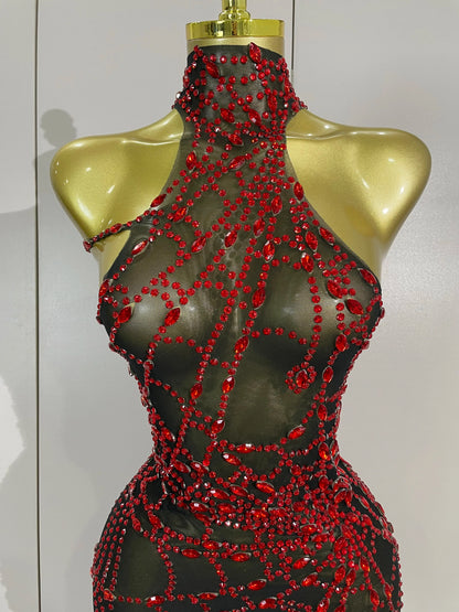 Sparkly Diamond Sexy Mesh Asymmetric Bodycon Mini Dress Women Nightclub Bar Party Show Gogo Dancer Clothing Stage Costume