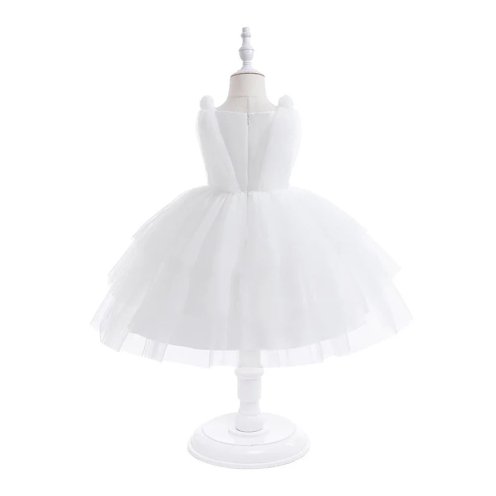 Summer Bow Bridemaid Party Girls Dresses Elegant Tulle Birthday Wedding Princess Dress for Girl New Years Prom Christmas Costume