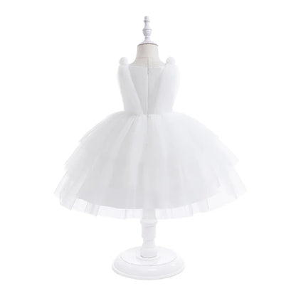 Summer Bow Bridemaid Party Girls Dresses Elegant Tulle Birthday Wedding Princess Dress for Girl New Years Prom Christmas Costume