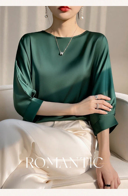 2026 New In Summer Satin Silk Half-Sleeve Tee Tops Basic Solid Women‘s T-Shirt Casual O-neck Thin Shirts Ladies Loose Blouses