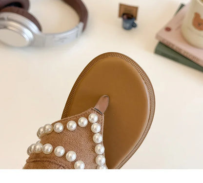2025 Children High-top Sandals for Girls Summer New Fashion Korean Style Soft Sole Non-slip Versatile Pearl Roman Princess Shoes