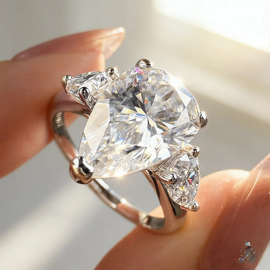 1/2/3/4CT Pear Cut Moissanite 3-stone Ring for Women S925 Silver Sparkling D Waterdrop Diamond Wedding Band Fine Jewelry