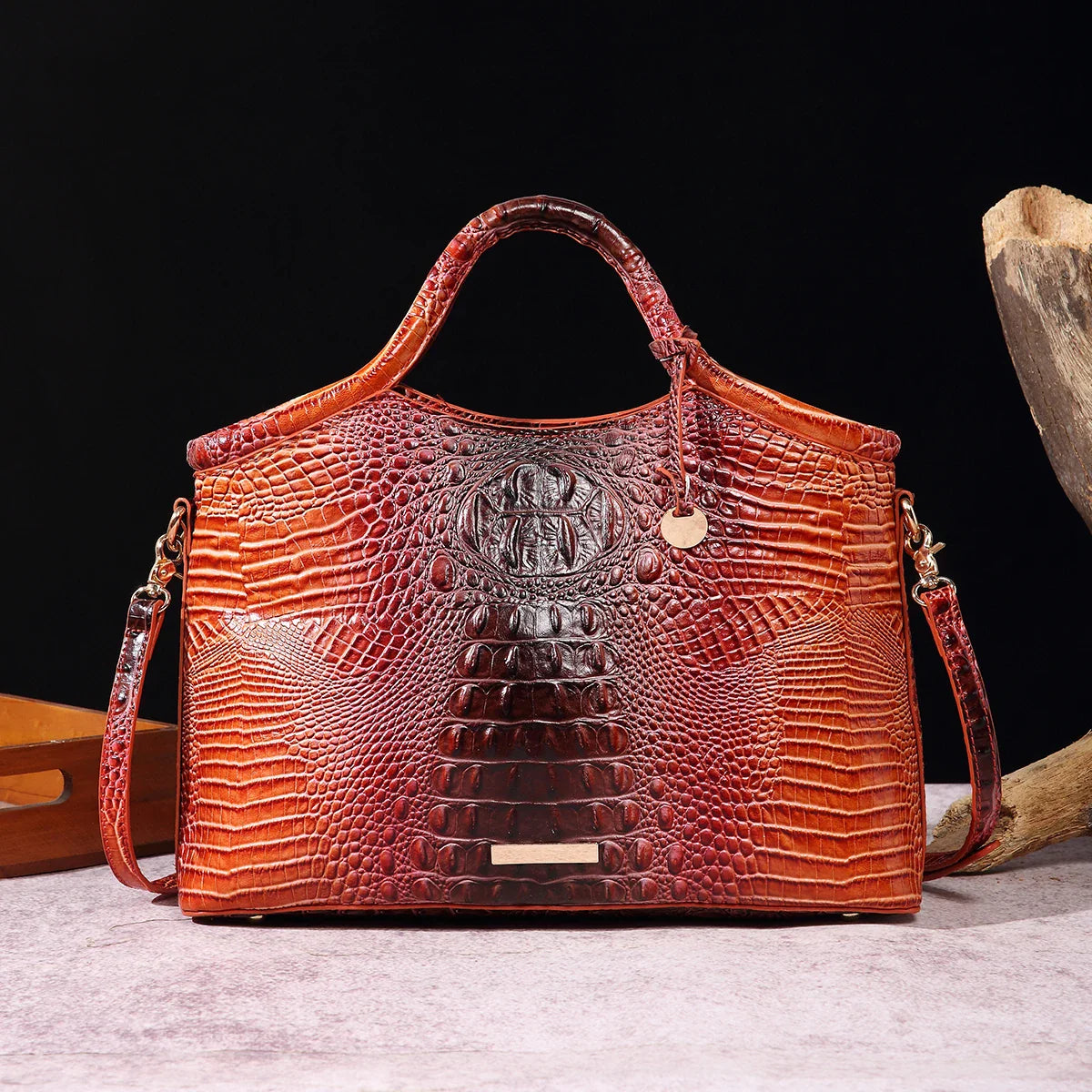 crocodile pattern colorful solid color high-end retro women's handbag