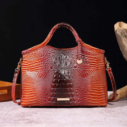 crocodile pattern colorful solid color high-end retro women's handbag