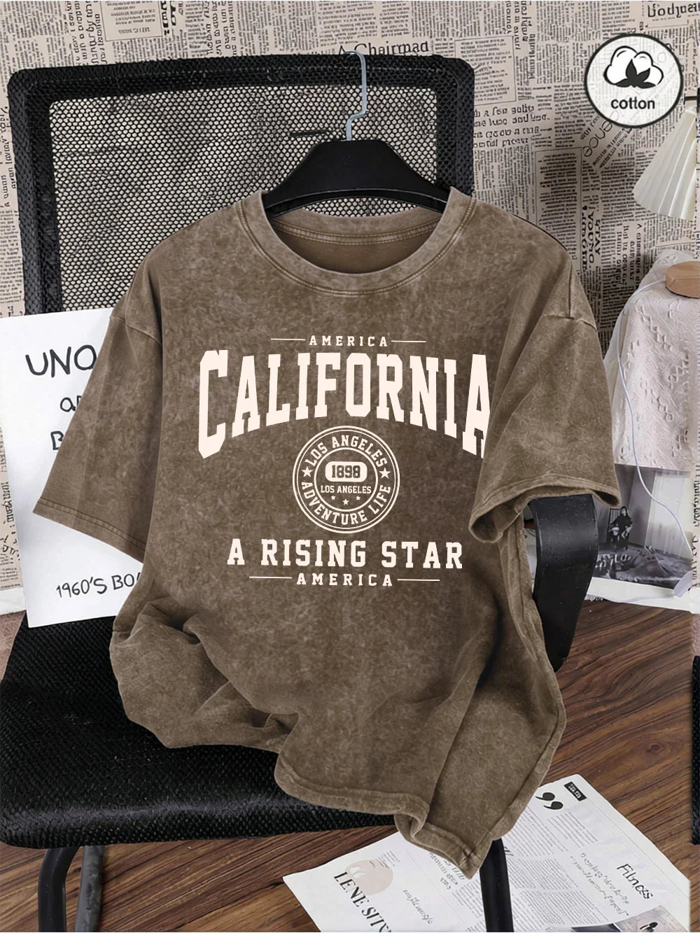 America California Printed Washed T-Shirt Mens Cotton Oversized T Shirt Casual O-Neck Short Sleeve Tops Summer Basic Male Tees