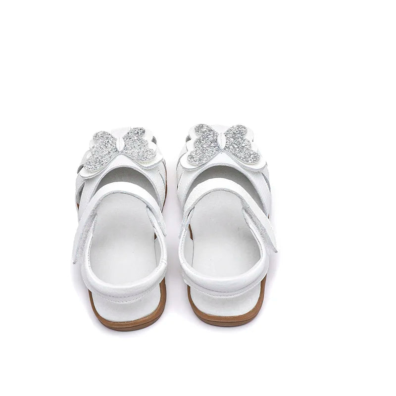 Leather sparkling butterfly Girls flat Sandals closed toe little kids girls summer shoes
