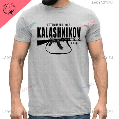 Vintage Classic Man Ak 47 TShirt Casual Fashion Military Fan Printed Cotton Shirt Summer O-neck Breathable Short-sleev Camisetas