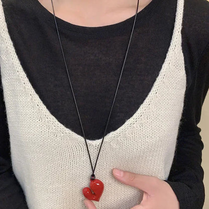 Heart Pendant Necklace for Women Men 85CM Adjustable Pull-out Sweater Chain Fashion Jewelry Accessory Gift