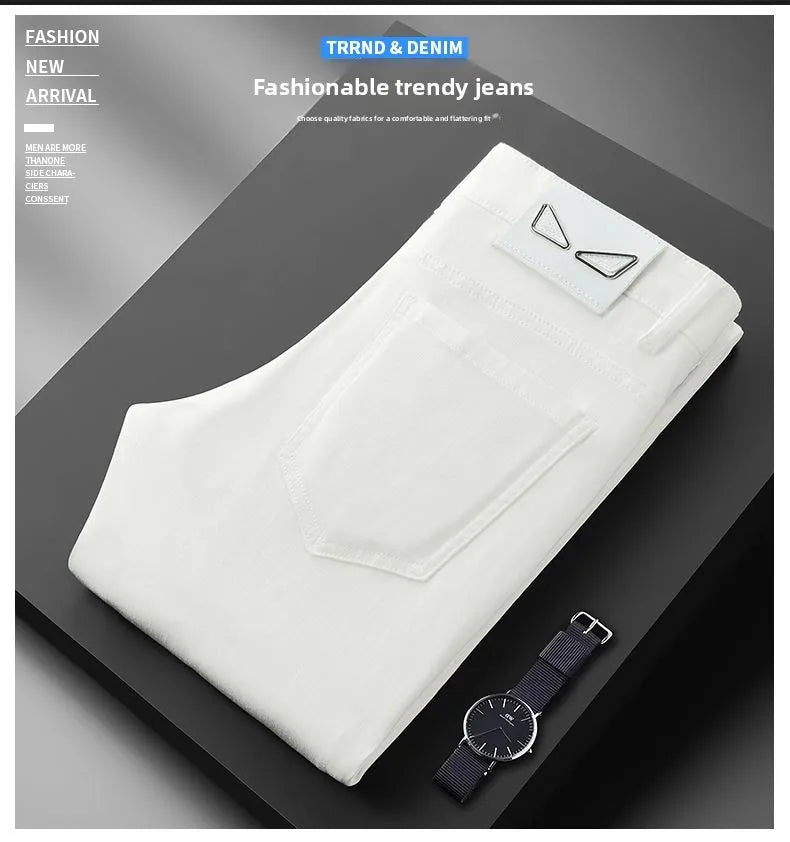 American Brand Men's Autumn Winter Straight-leg Slim Jeans High-quality Light Luxury Casual Versatile Fashion Korean Style Jeans