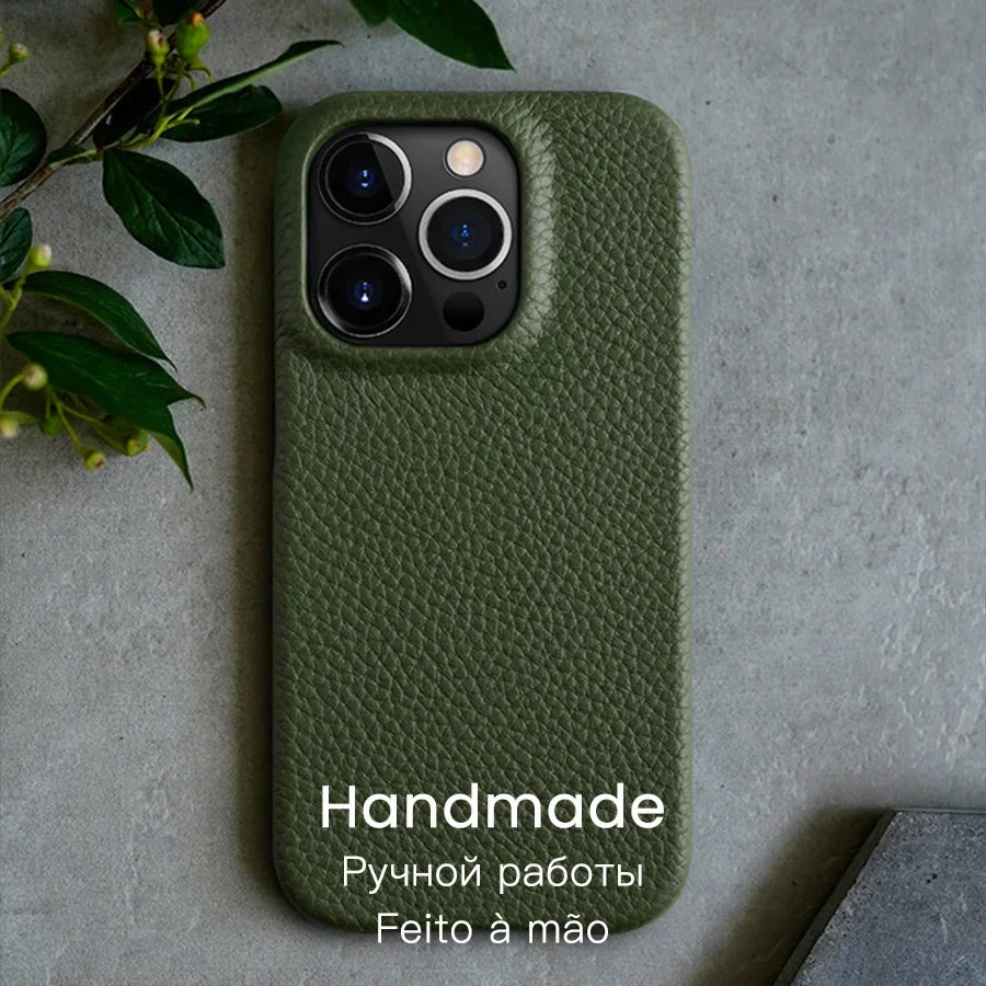 Premium Genuine Leather Case for iPhone 16 15 Pro Max Plus Magnetic Luxury Fashion Business Natural Cowhide Phone Cover