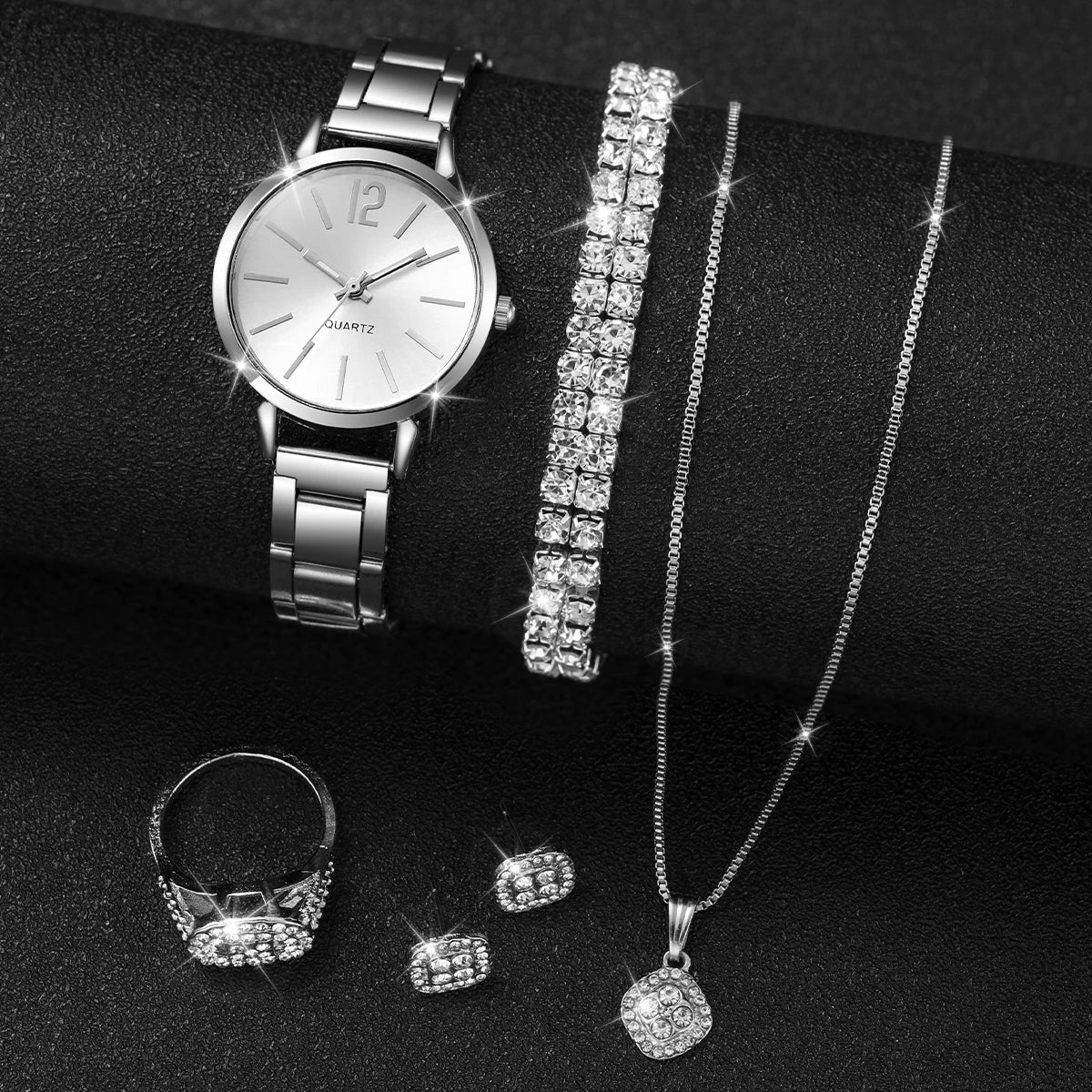 5/6PCS Fashion Women Watches Jewelry Set Luxury Analog Quartz Watch for Women Reloj Mujer Girls Clock Gift（Without Box）