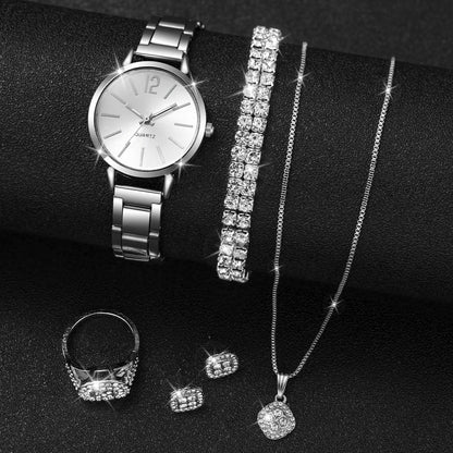 5/6PCS Fashion Women Watches Jewelry Set Luxury Analog Quartz Watch for Women Reloj Mujer Girls Clock Gift（Without Box）