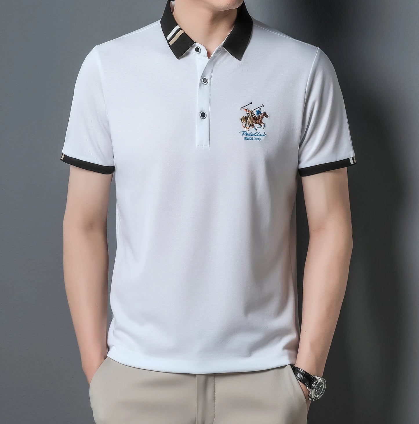 2024 Men's Cotton New Summer Exquisite Embroidered Short sleeved Polo Shirt Business Leisure Breathable T-Shirt Top Men's Wear