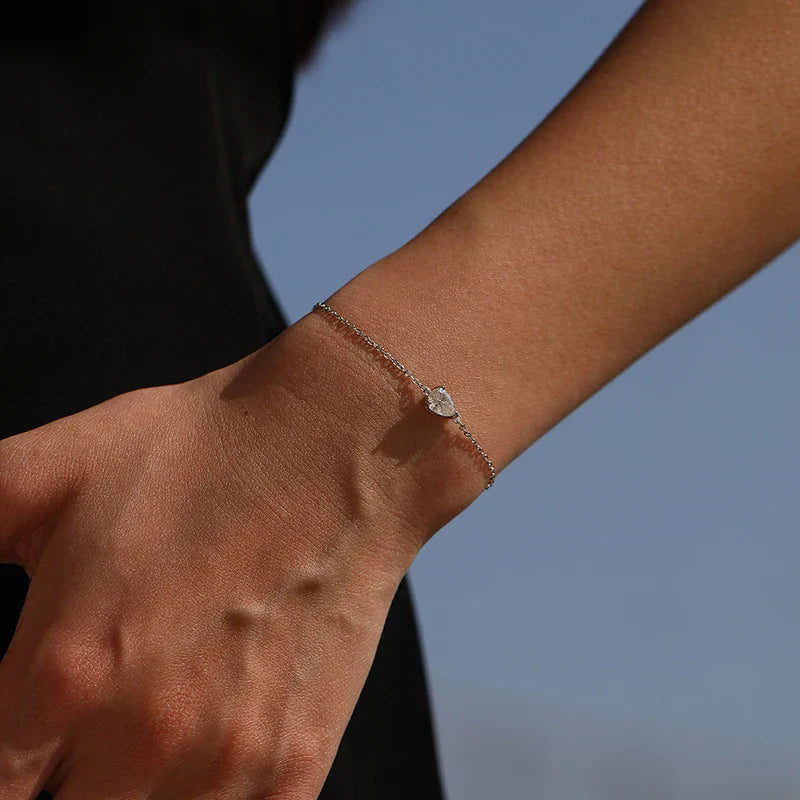 0.8CT D VVS1 Pear Cut Moissanite Bracelets for Women Simple Elegant Wedding Fine Jewerly Dainty Pure S925 Silver Chain