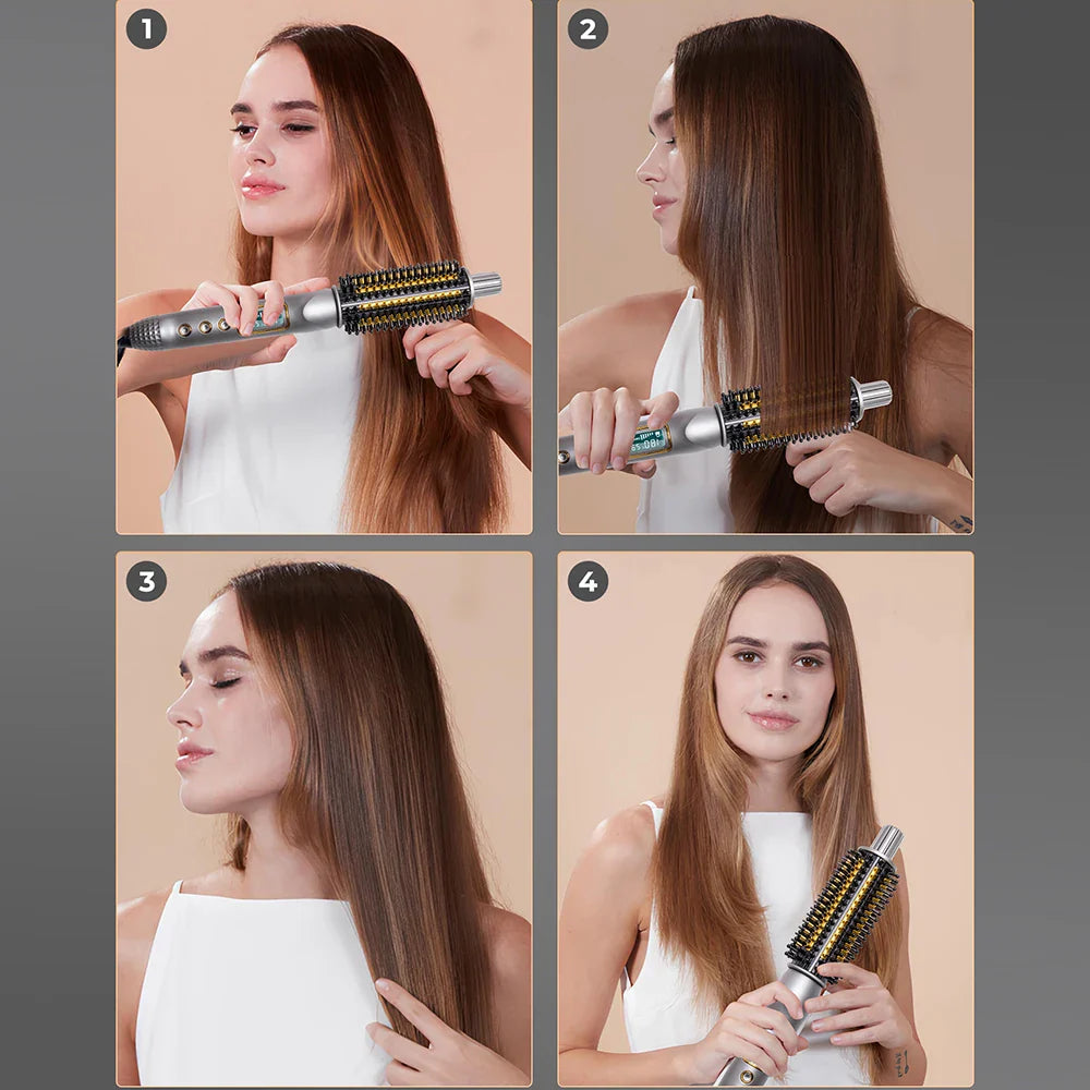 Double PTC Curling Iron Brush Ceramic Ionic Hair Curler Straightener Anti-Scald Volumizing Hair Heated Brush Electric Hot Comb