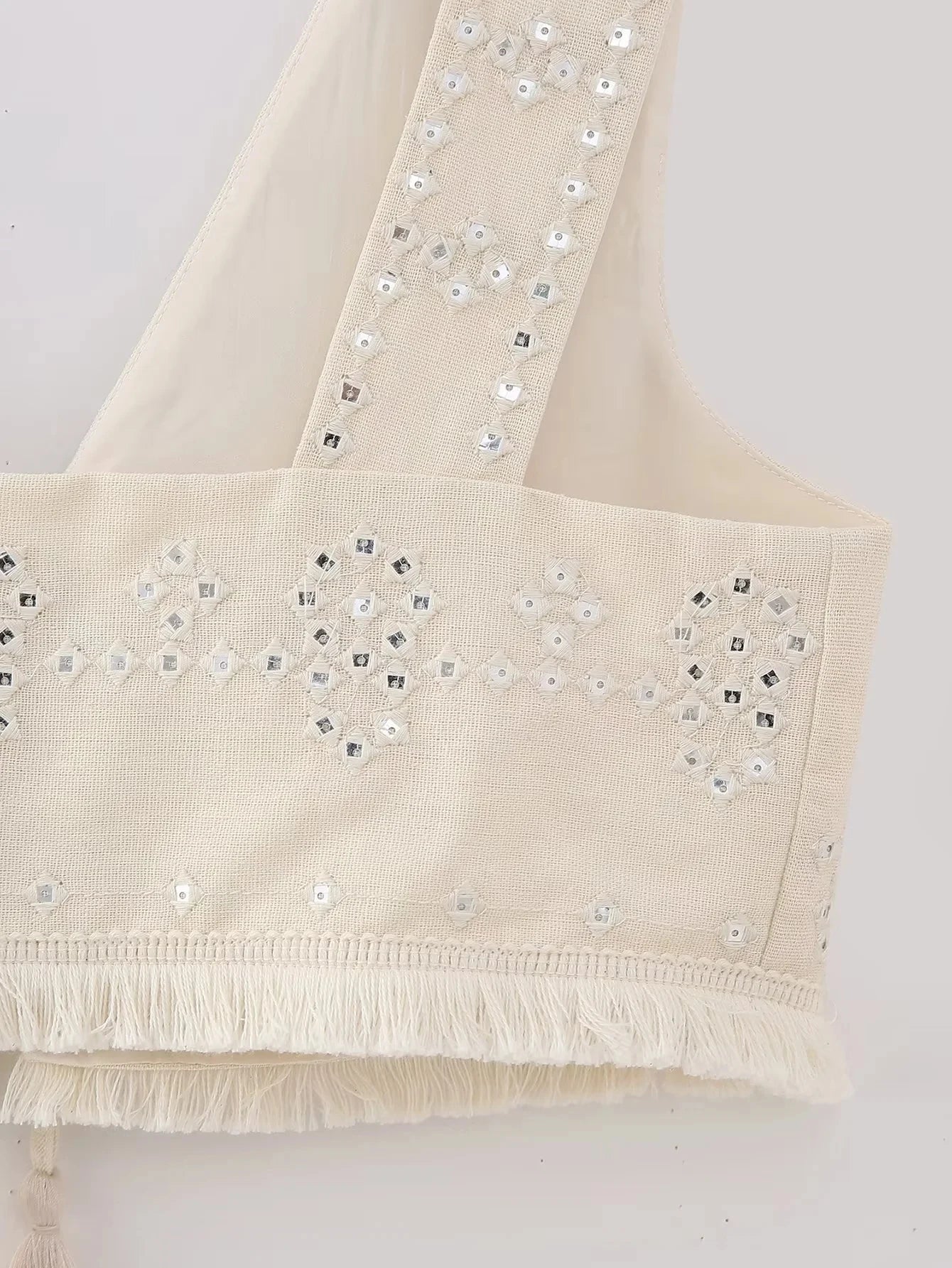 Y2K Embroidery Women Waistcoats Summer Lightweight V Neck Sleeveless Tassels Hem Slim Vest Female Crop Top