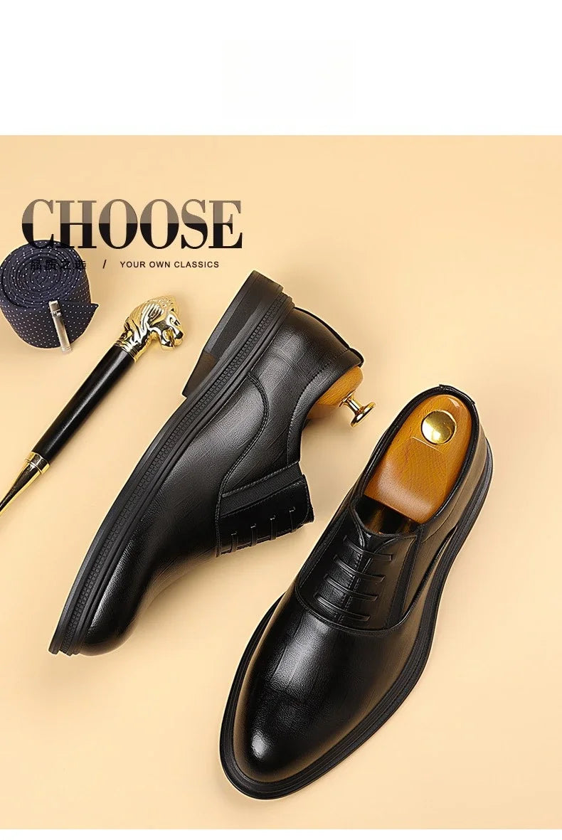 Men Dress Shoes Black Soft Leather Men Heighten Formal Shoes Casual Business Men Oxfords Suit Shoes