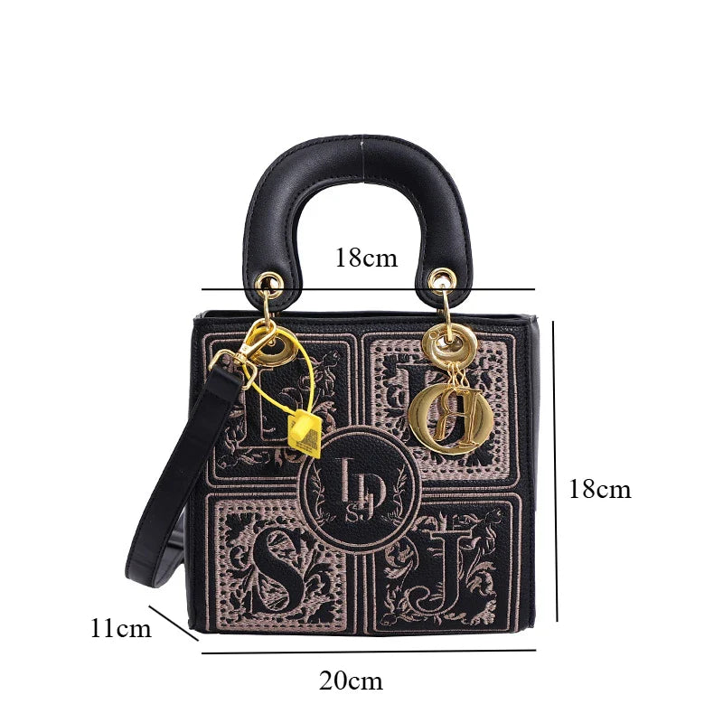 Fashion Top-Handle Bag for Ladies Elegant Handbag with Royal Embroidery Design Versatile Crossbody Style Women Handbags Hand Bag