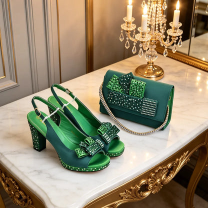 Nigerian Shoes and Bags Matching Set 2026 Peep Toe Shoes Sexy Wedding Party Sandals Bag and Shoe Set Nigeria Party Pumps