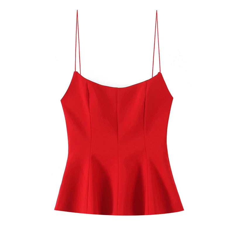 Women Fashion Solid Pleated Backless Side Zipper Tops Vintage Thin Straps Square Collar Female Chic Lady Camis