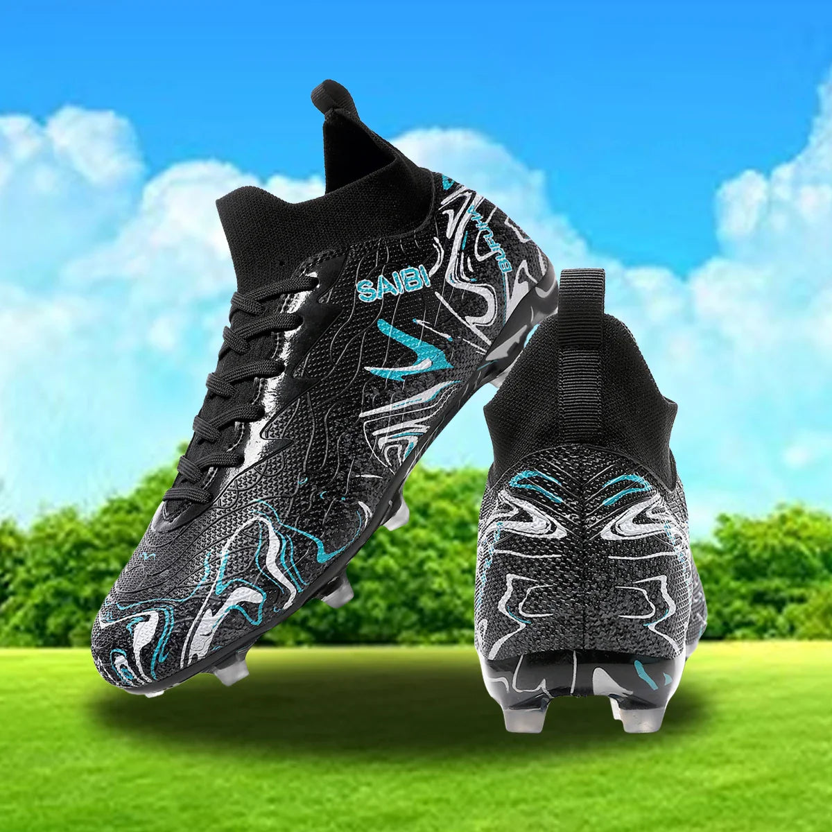 football boots sneakers chuteira society soccer shoes Above the ankle but not to the knee Anti-slip column Sole spikes