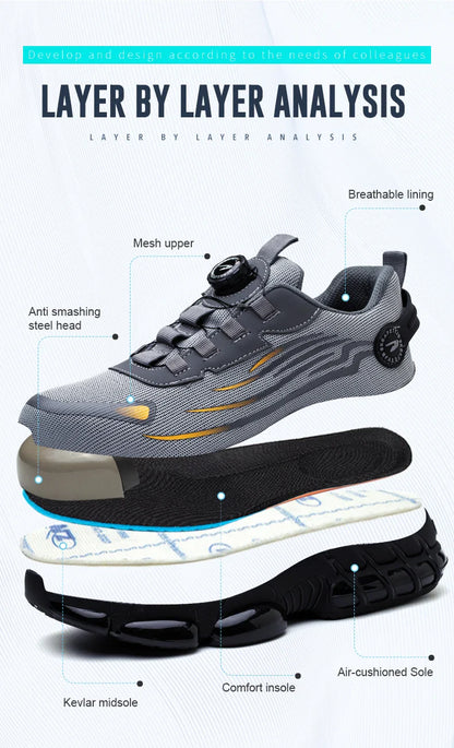 Rotary Buckle Work Safety Shoes For Men and Women Air Soft Sole Lightweight Protective Work Sneakers Men Breathable Boots