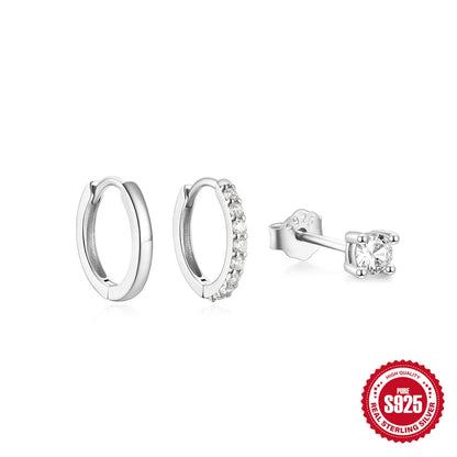 925 Sterling Silver 3PCS Zircon Double Layer Hoop Earrings For Women Minimalism Ins Earrings Fine Jewelry Party Gift