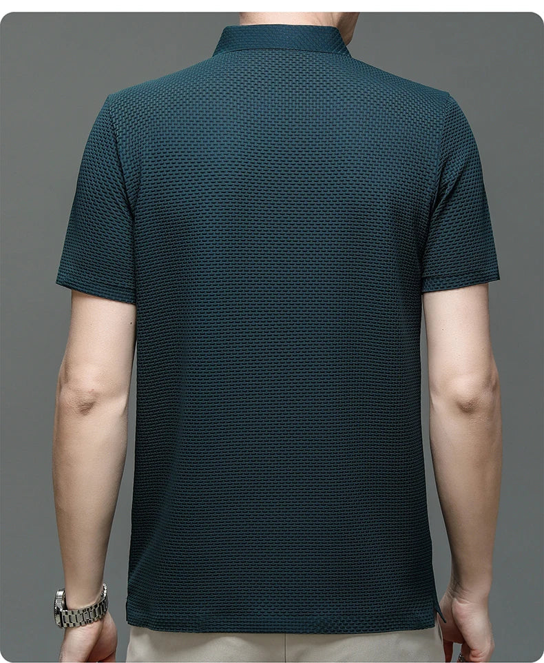 Upto EUR Sizes Tall Man Brand Top-Quality Men's Golf Shirt Lop-up Hollow Short-sleeved Polo Shirt SummerIce Silk Breathable Tee