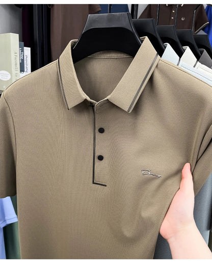 Light luxury brand letter emboss short sleeve T-shirt summer popular men polo shirt comfort silky breathable business casual top