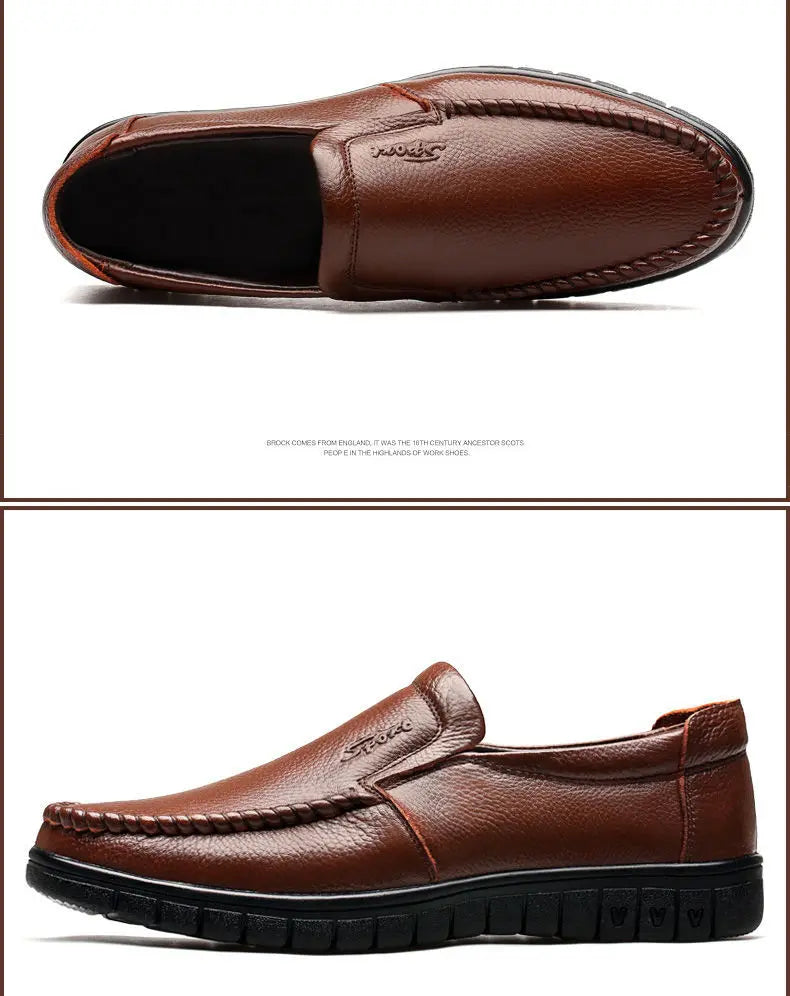 Genuine Leather Men's Shoes Breathable Soft Bottom Casual Business Shoes for Middle-Aged And Elderly Spring Autumn Wear
