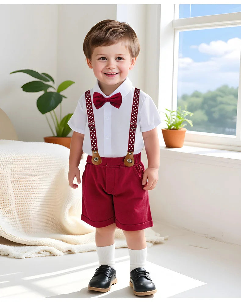 Baby Boys Gentleman 2pcs Summer Outfit Shirt Suspender Pants Set Formal Birthday Wedding Party Toddler Kids Gentleman Clothes