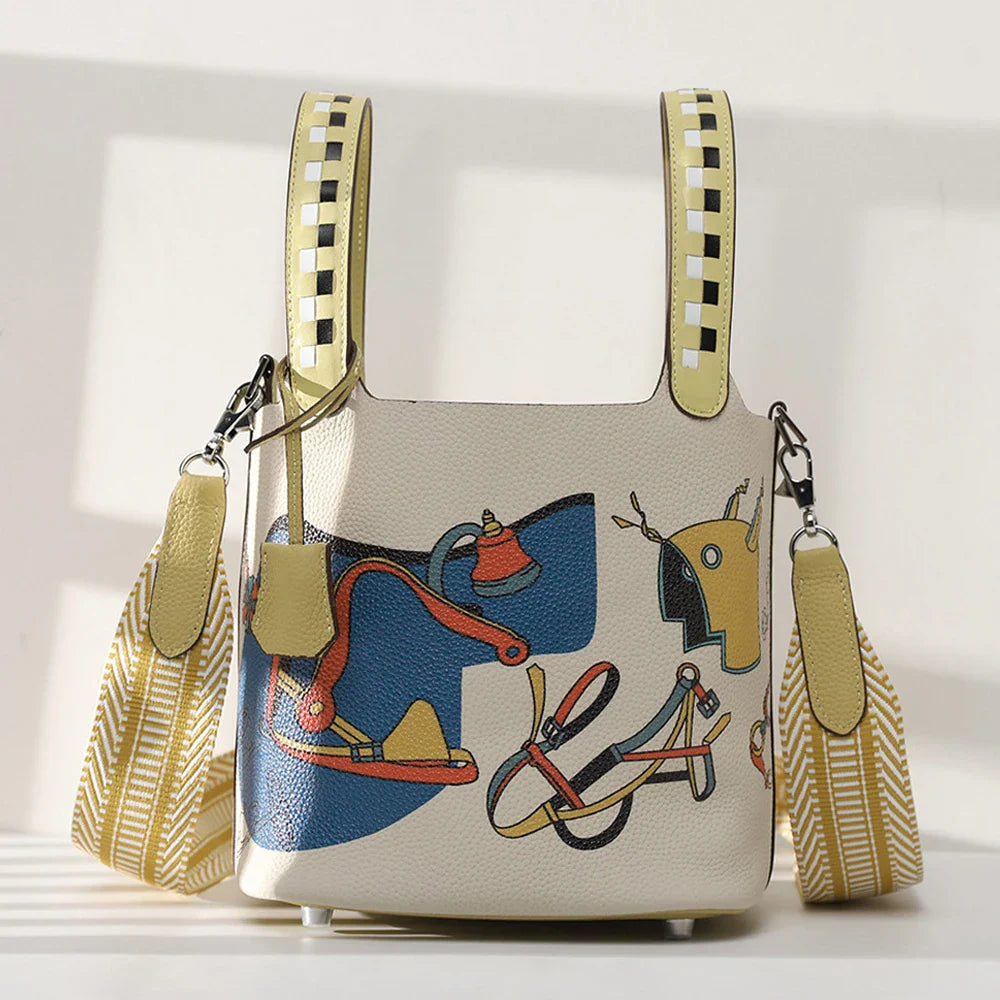 Various Genuine Leather Luxury Bag Fashion Women's Handbag Vegetable Basket Style Portable Women Bucket Bag with Lock