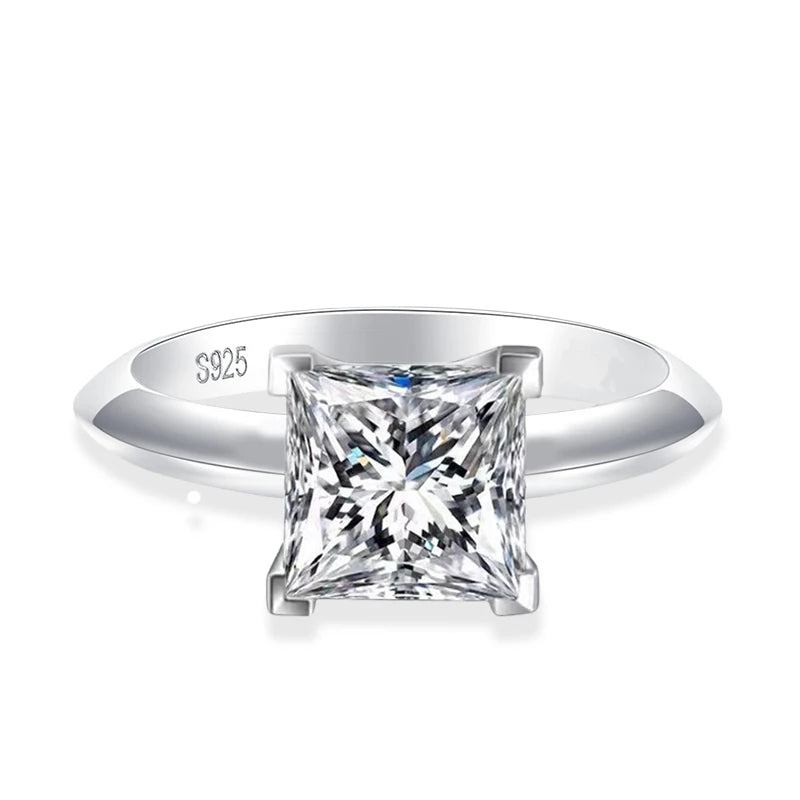 Anel de moissanite com corte princesa de 1 ct 2 ct para mulheres em prata esterlina 925, passa no teste de diamante, anéis de festa de casamento