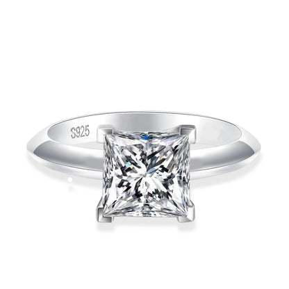 Anel de moissanite com corte princesa de 1 ct 2 ct para mulheres em prata esterlina 925, passa no teste de diamante, anéis de festa de casamento