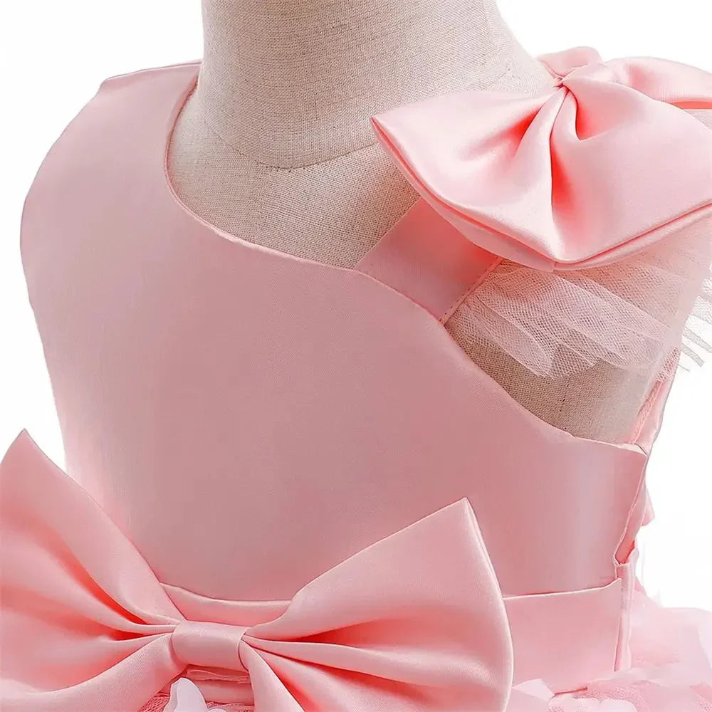Vestido Borboleta Branco e Rosa de Verão para Meninas Vestido de Noiva de Tule Roupa de Batizado Roupa de Bebê Menina 1º Aniversário