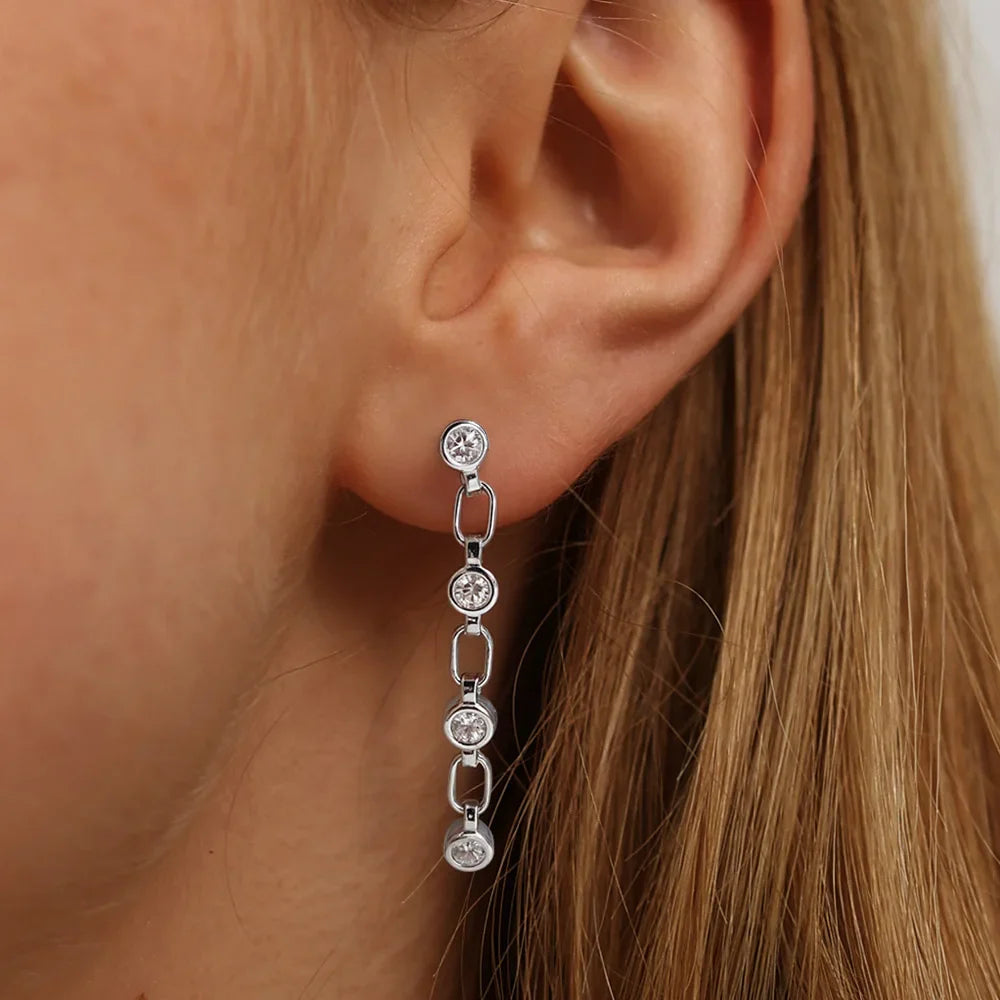 3mm Moissanite Earrings for Women Wedding Round Brilliant Cut Moissanite Stud Solid s925 Silver Dainty Tassel Earring