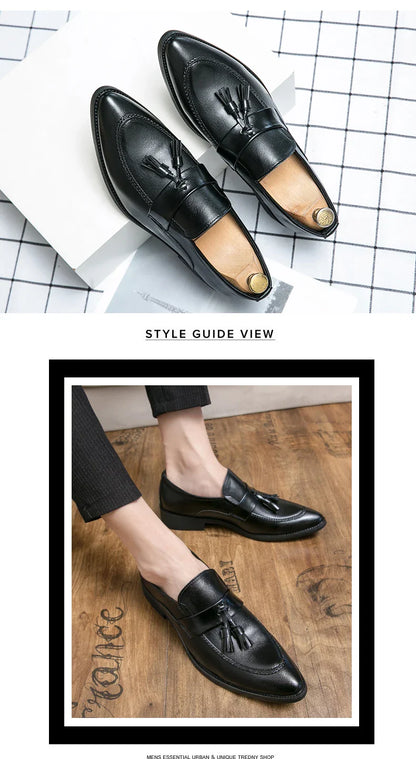 Classic Casual Leather Shoes For Men High Quality Social Office Shoes Men Slip On Loafers Flat Casual Business Leather Shoes Men