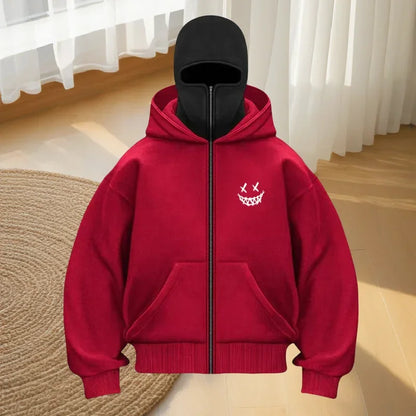 Men's fashion fitness street designer hoodie, autumn and winter fashion casual zipper hoodie, loose masked sweatshirt
