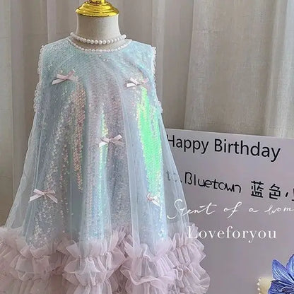 Girls Skirt 2025 Summer New Childrens Clothing Korean Style Girls Baby Bow Glittering Princess Skirt Casual Simple Daily