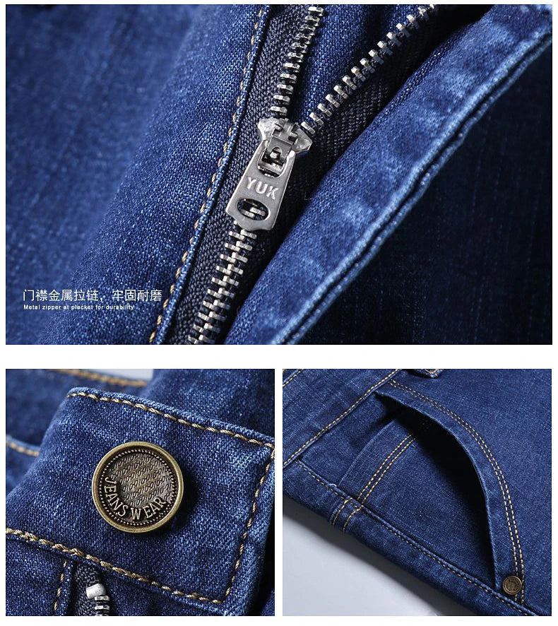 Autumn Spring Business Jeans Men Casual Comfortable Straight Denim Pant Stretch Fashion Classic Soft Premium Blue Black Trousers