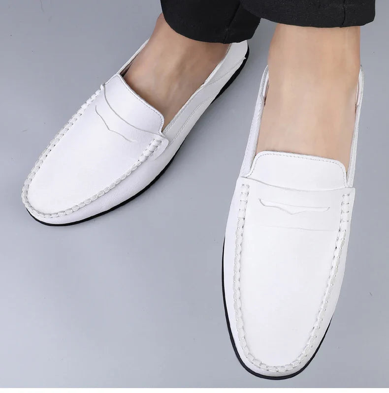 Men's fashion leather shoes Four Season new plus size casual soft sole white shoes anti slip outdoor business dress leather shoe