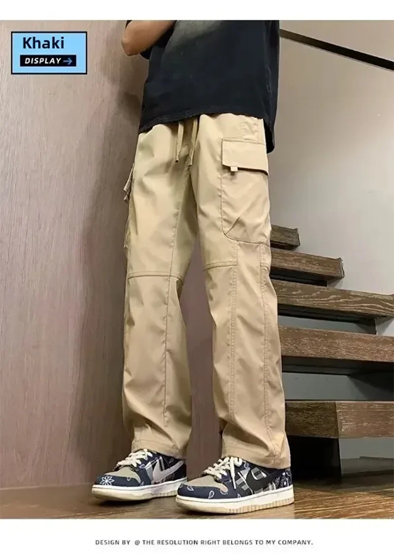 Summer Straight Cargo Pants Mens Multi-Pocket Work Casual Sweatpant Fashiom High Street Outdoor Casual Breathable Loose Trousers