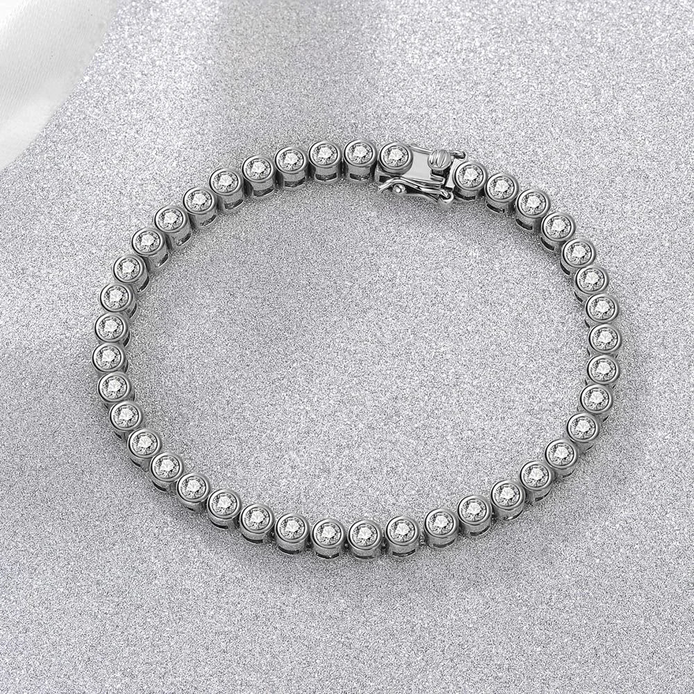 2/3mm  Certified Moissanite Tennis Bracelet for Women 925 Sterling Silver Round Bubble Bezel Setting Diamond Bracelets Bangle