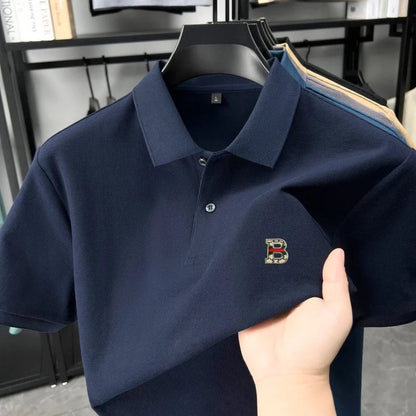 High end brand 100% cotton short sleeve polo shirt men's summer new soft breathable lapel T-shirt fashion letter embossed top