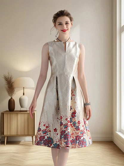Luxury Women Fashion High Quality Jacquard A Line Ball Gowns Sleeveless Summer Casual Clothing Midi Femme Party Dressses