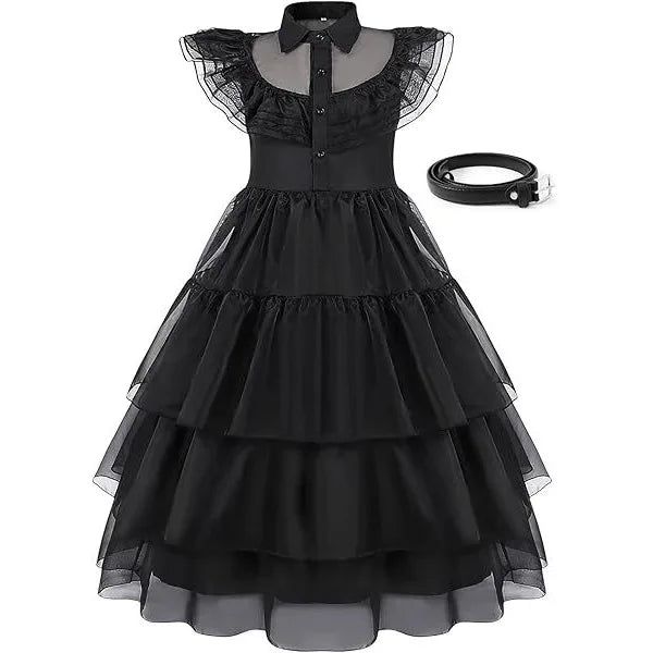2-10Yrs Maleficent Girl Evil Queen Black Tutu Dress with Feather Scarf Halloween 2026 Villain Party Gothic Costume Gown Vestidos