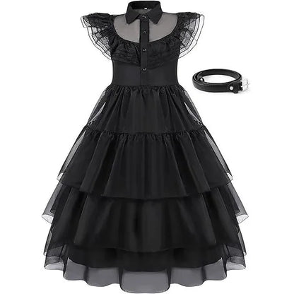 2-10Yrs Maleficent Girl Evil Queen Black Tutu Dress with Feather Scarf Halloween 2026 Villain Party Gothic Costume Gown Vestidos