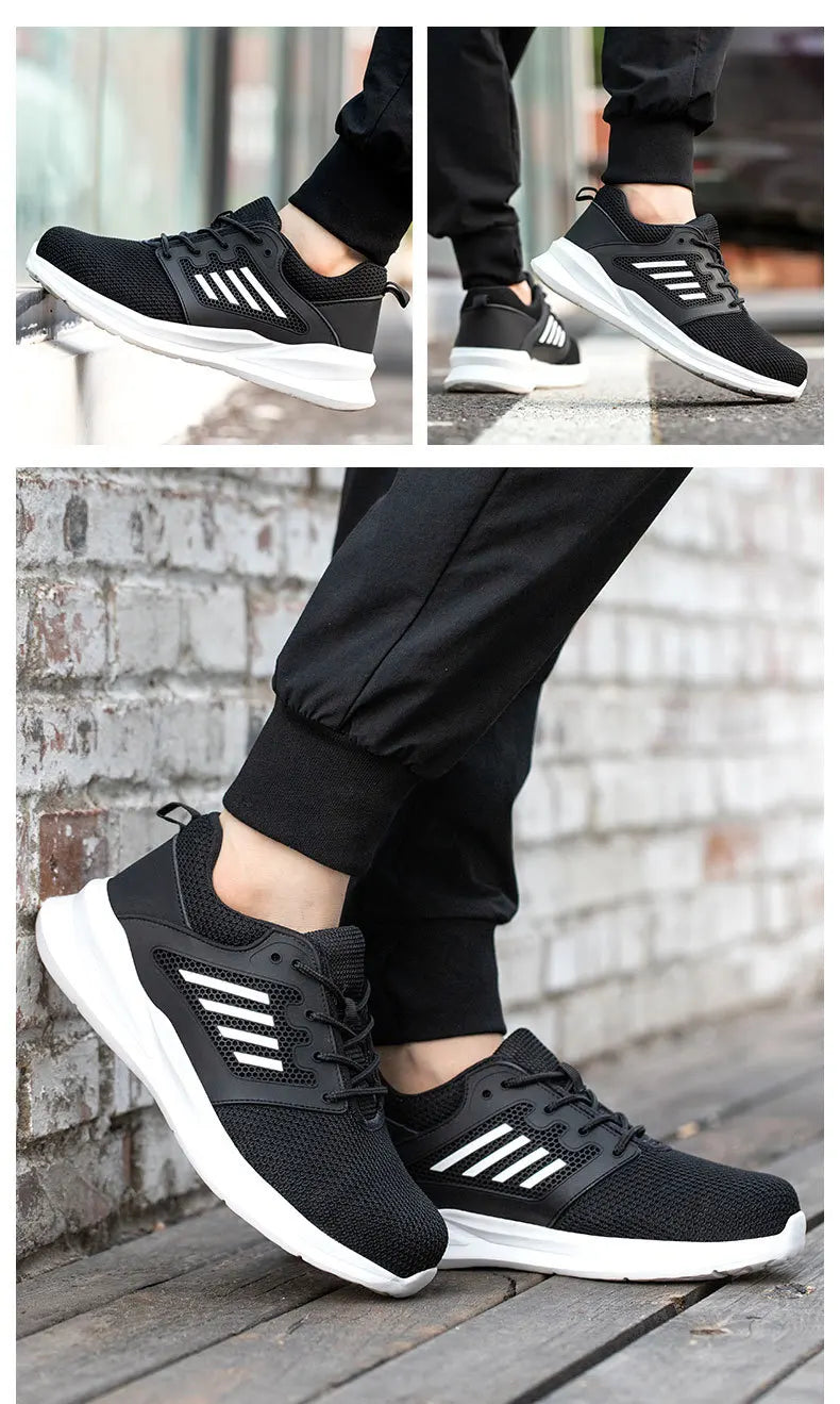 Safety Shoes for Men Steel Toe Safety Sneaker Anti-Smashing Black Work Boots Comfortable Wear-resisting Boots for Work as Hiking