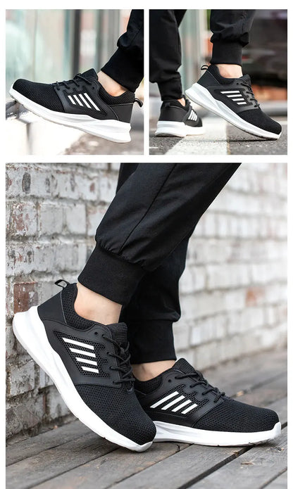 Safety Shoes for Men Steel Toe Safety Sneaker Anti-Smashing Black Work Boots Comfortable Wear-resisting Boots for Work as Hiking