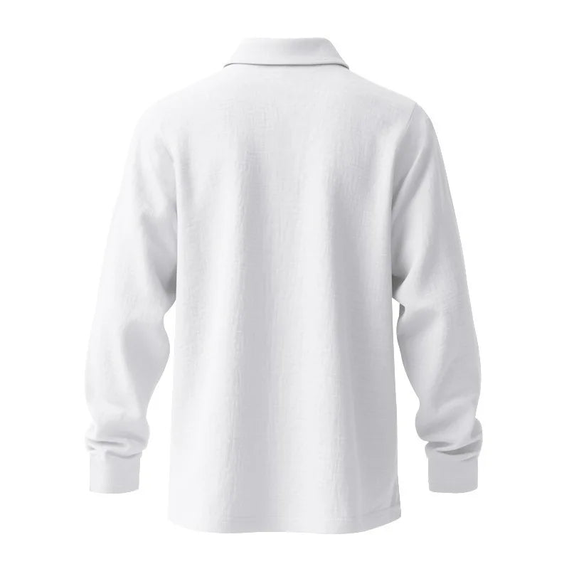 Linen shirt stand-up collar button-down men's loose casual breathable V-neck long-sleeved polo shirt